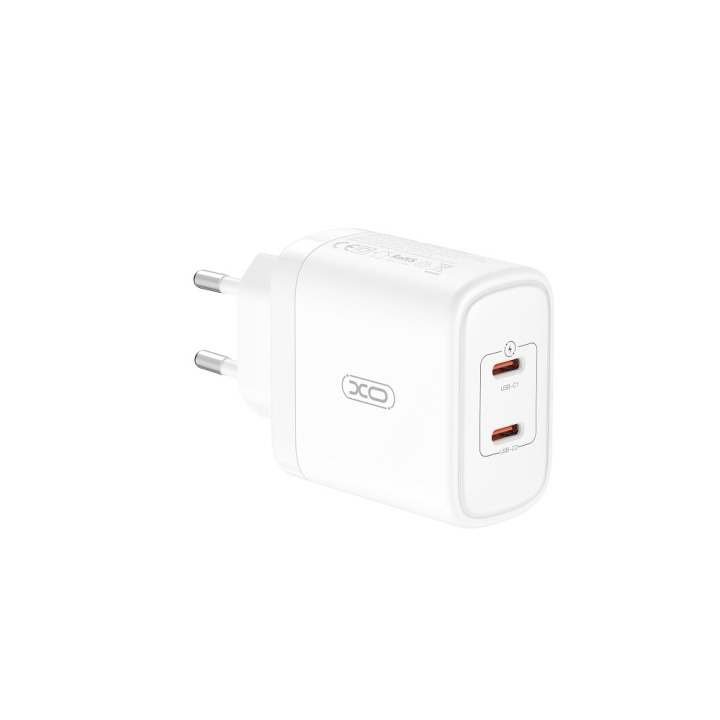 XO väggladdare CE08 PD 50W 2x USB-C vit i gruppen SMARTPHONE & SURFPLATTOR / Laddare & Kablar / Väggladdare / Väggladdare Typ C hos TP E-commerce Nordic AB (C79265)