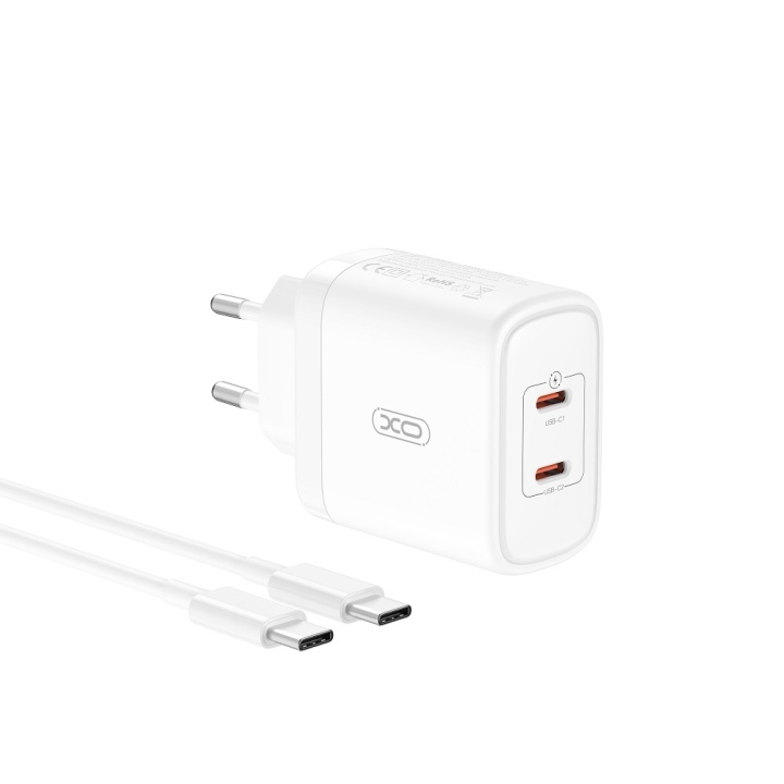 XO väggladdare CE08 PD 50W 2x USB-C vit + USB-C - USB-C kabel i gruppen SMARTPHONE & SURFPLATTOR / Laddare & Kablar / Väggladdare / Väggladdare Typ C hos TP E-commerce Nordic AB (C79267)