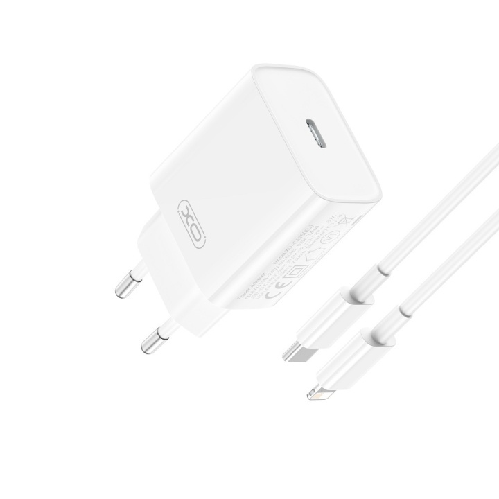 XO väggladdare CE15 PD 20W 1x USB-C vit + USB-C - Lightning-kabel i gruppen SMARTPHONE & SURFPLATTOR / Laddare & Kablar / Väggladdare / Väggladdare Typ C hos TP E-commerce Nordic AB (C79270)