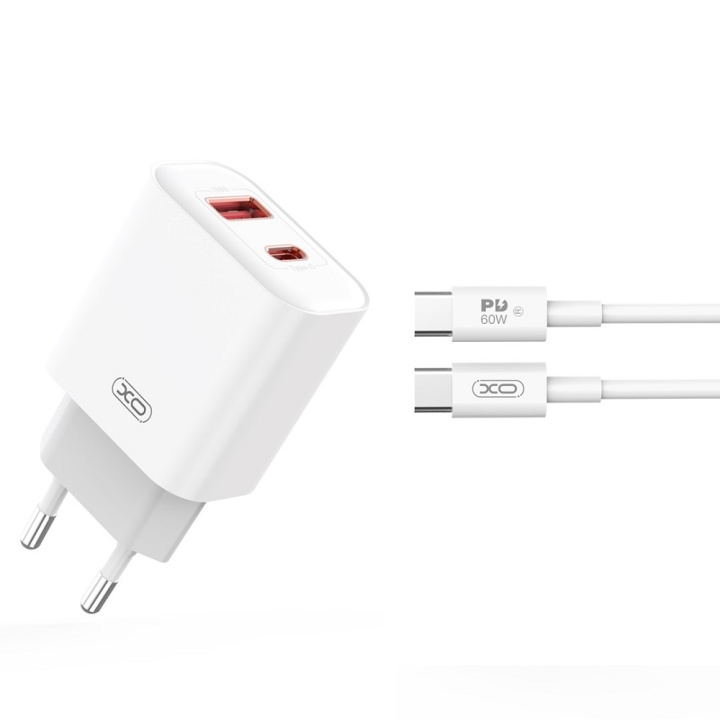 XO väggladdare CE12 PD QC3.0 20W 1x USB 1x USB-C vit + USB-C - USB-C kabel i gruppen SMARTPHONE & SURFPLATTOR / Laddare & Kablar / Väggladdare / Väggladdare Typ C hos TP E-commerce Nordic AB (C79272)