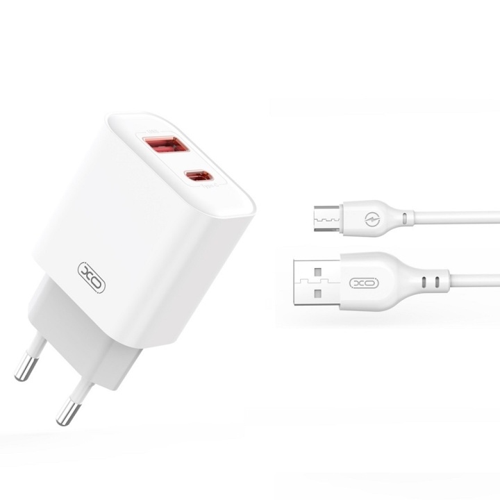 XO väggladdare CE12 PD QC3.0 20W 1x USB 1x USB-C vit + USB - microUSB-kabel i gruppen SMARTPHONE & SURFPLATTOR / Laddare & Kablar / Väggladdare / Väggladdare microUSB hos TP E-commerce Nordic AB (C79274)