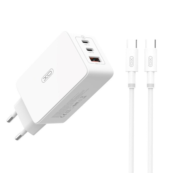 XO väggladdare CE13 PD QC 3.0 65W 1x USB 2x USB-C vit + USB-C - USB-C kabel i gruppen SMARTPHONE & SURFPLATTOR / Laddare & Kablar / Väggladdare / Väggladdare Typ C hos TP E-commerce Nordic AB (C79277)