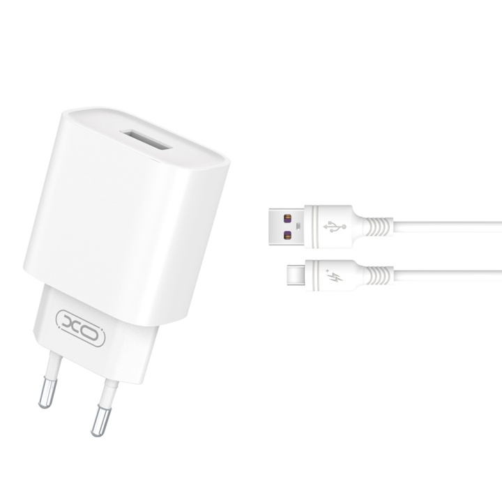 XO väggladdare CE02D QC 3.0 18W 1x USB vit + USB-C-kabel i gruppen SMARTPHONE & SURFPLATTOR / Laddare & Kablar / Väggladdare / Väggladdare Typ C hos TP E-commerce Nordic AB (C79284)