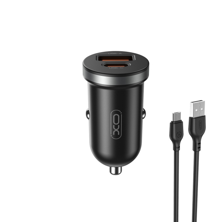 XO billaddare CC56 PD 30W QC 1x USB 1x USB-C svart + USB - microUSB-kabel i gruppen SMARTPHONE & SURFPLATTOR / Laddare & Kablar / Billaddare hos TP E-commerce Nordic AB (C79286)