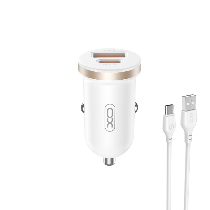 XO billaddare CC56 PD 30W QC 1x USB 1x USB-C vit + USB - USB-C kabel i gruppen SMARTPHONE & SURFPLATTOR / Laddare & Kablar / Billaddare hos TP E-commerce Nordic AB (C79288)