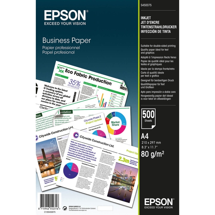 Epson A4 Business Paper 80gsm 500 Ark i gruppen DATORER & KRINGUTRUSTNING / Skrivare & Tillbehör hos TP E-commerce Nordic AB (C79452)