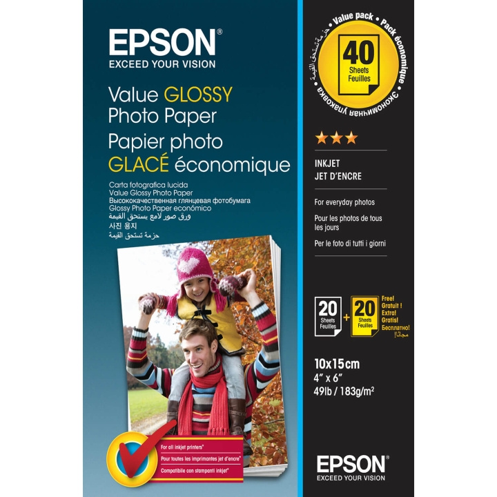 Epson 10x15 Value Glossy Photo Paper 10x15cm - 2x 20 Ark i gruppen HEM, HUSHÅLL & TRÄDGÅRD / Kontorsmaterial / Papper & Block hos TP E-commerce Nordic AB (C79454)