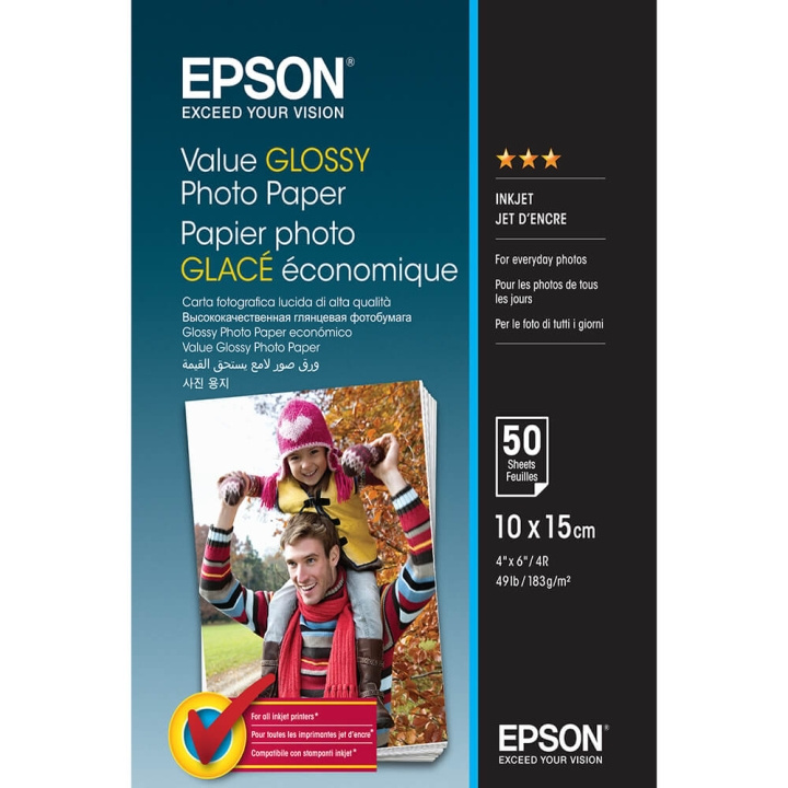 Epson 10x15 Value Glossy Photo Paper 10x15cm - 50 Ark i gruppen HEM, HUSHÅLL & TRÄDGÅRD / Kontorsmaterial / Papper & Block hos TP E-commerce Nordic AB (C79456)