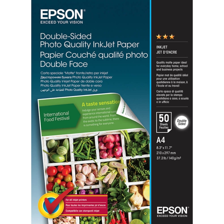 Epson A4 Double-Sided Photo Quality Inkjet Paper - A4 - 50 Ark i gruppen HEM, HUSHÅLL & TRÄDGÅRD / Kontorsmaterial / Papper & Block hos TP E-commerce Nordic AB (C79459)