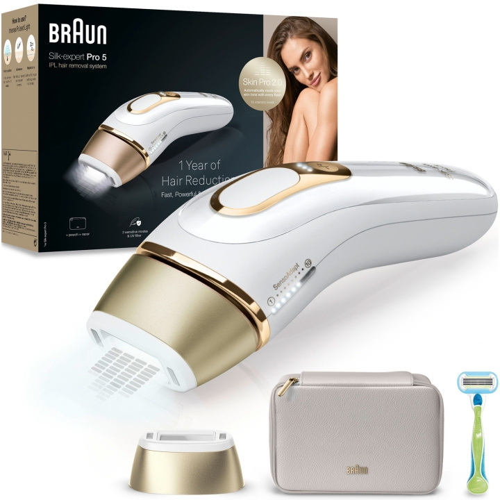 Braun IPL Silk-expert Pro 5 PL5052 White/Gold i gruppen SKÖNHET & HÄLSA / Hår & Styling / Hårborttagning / IPL & Laser hos TP E-commerce Nordic AB (C79526)