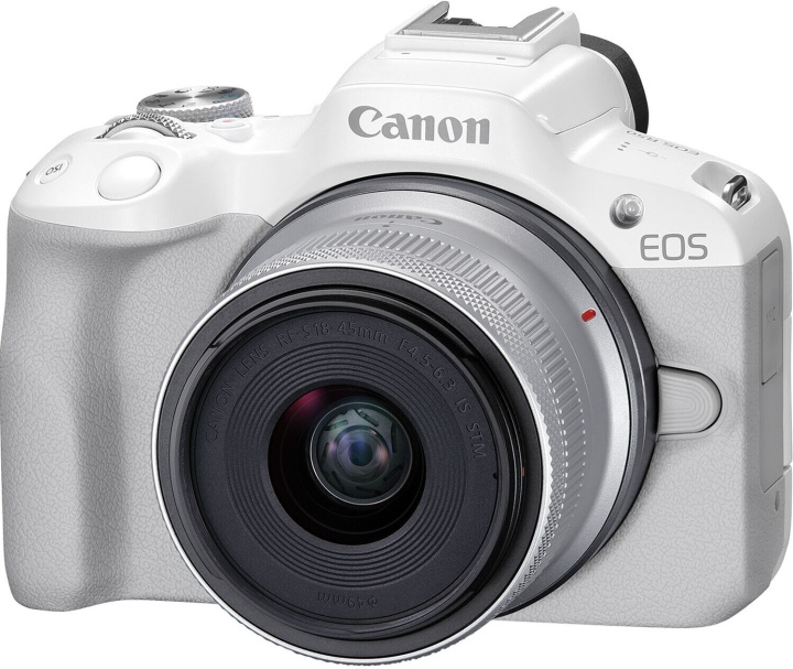 Canon EOS R50 systemkamera, vit + 18-45 mm objektiv i gruppen HEMELEKTRONIK / Foto & Video / Kameror hos TP E-commerce Nordic AB (C80363)