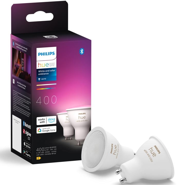 Philips Hue White and Color Ambiance GU10 400lm 2-pack i gruppen HEM, HUSHÅLL & TRÄDGÅRD / Smarta hem / Smart belysning hos TP E-commerce Nordic AB (C81476)