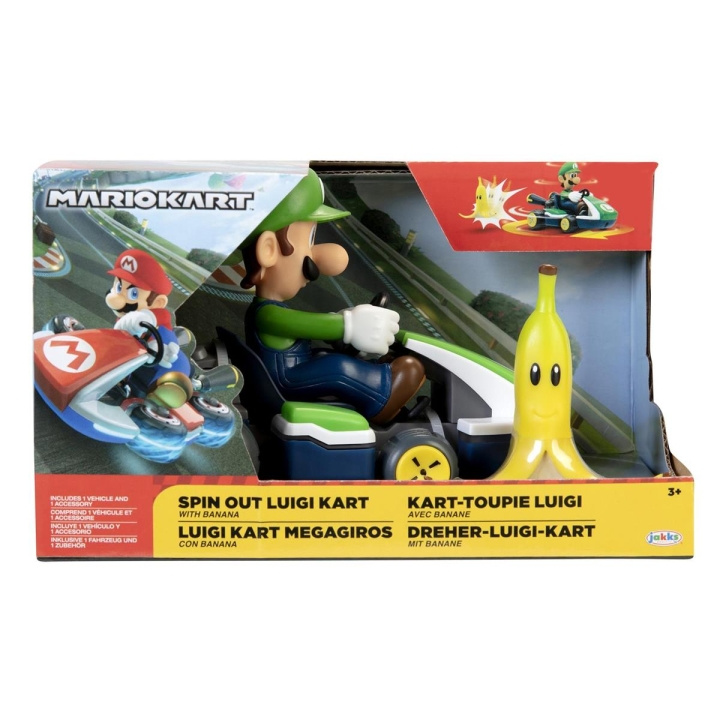 JAKKS Pacific Super Mario 2,5 tum Spin Out Mario Kart Luigi i gruppen LEKSAKER, BARN- & BABYPRODUKTER / Leksaker / Leksaksbilar & andra fordon hos TP E-commerce Nordic AB (C81819)