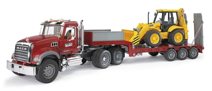 Bruder Brother MACK granitlastbil med låglyftare och JCB 4CX grävlastare (02813) i gruppen LEKSAKER, BARN- & BABYPRODUKTER / Leksaker / Övriga leksaker hos TP E-commerce Nordic AB (C83637)