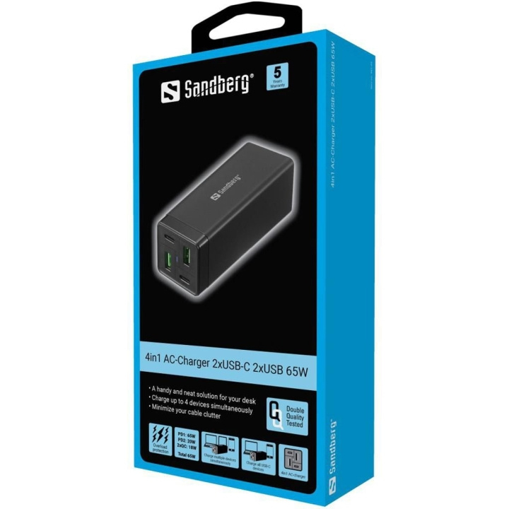 Sandberg 4in1-laddare 2xUSB-C 2xUSB 65W i gruppen DATORER & KRINGUTRUSTNING / Datortillbehör / USB-hubbar hos TP E-commerce Nordic AB (C86291)