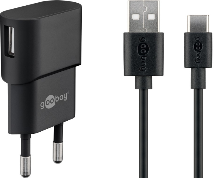 Goobay USB-C™ Dual laddningssats (5 W) Strömförsörjning med USB-C™-kabel 1 m (svart) i gruppen SMARTPHONE & SURFPLATTOR / Laddare & Kablar / Väggladdare / Väggladdare Typ C hos TP E-commerce Nordic AB (C86845)