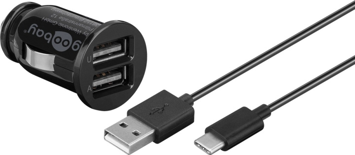 Goobay Dual USB laddare för bil USB-C™, USB-A (12 W) Laddningsadapter för bil med 2x USB-A och USB-C™-kabel 1,0 m (svart) i gruppen SMARTPHONE & SURFPLATTOR / Laddare & Kablar / Billaddare / Billaddare USB hos TP E-commerce Nordic AB (C86866)