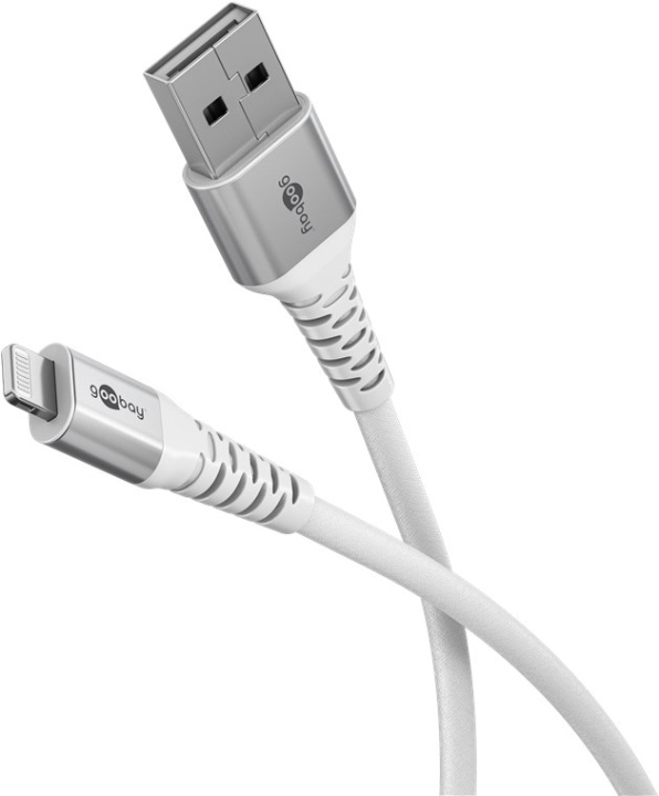 Goobay Lightning-USB-A supersoft textilkabel med metallkontakter, 0,5 m, vit MFi-certifierad, elegant och extra robust laddnings- och synkroniseringskabel för Apple iPhone/iPad (vit) i gruppen SMARTPHONE & SURFPLATTOR / Laddare & Kablar / Kablar / Kablar Lightning hos TP E-commerce Nordic AB (C87031)