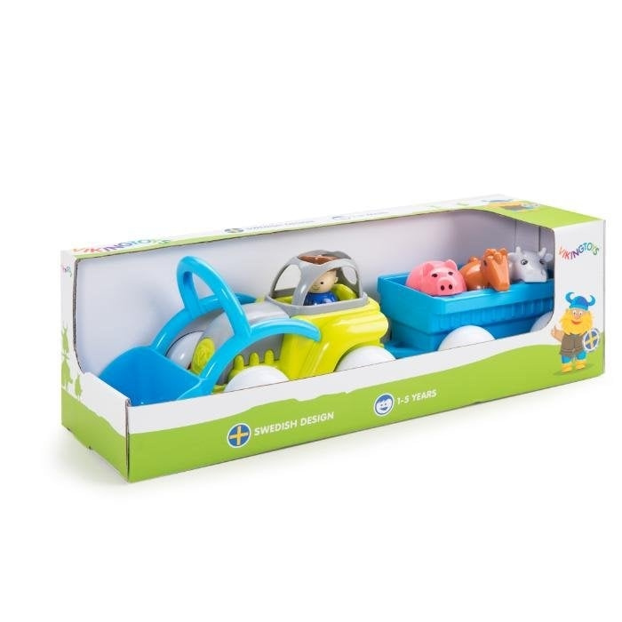 Viking Toys Traktor med släp, man och 3 djur (130038) i gruppen LEKSAKER, BARN- & BABYPRODUKTER / Leksaker / Leksaksbilar & andra fordon hos TP E-commerce Nordic AB (C87328)