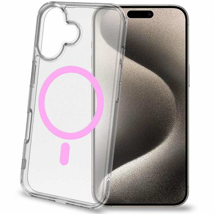 Celly Gelskinmag Magnetic Cover MagSafe iPhone 16 Transparent + Rosa i gruppen SMARTPHONE & SURFPLATTOR / Mobilskydd / Apple / iPhone 16 hos TP E-commerce Nordic AB (C88235)