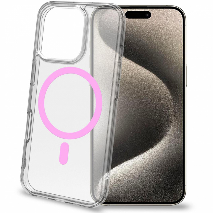 Celly Gelskinmag Magnetic Cover MagSafe iPhone 16 Pro Transparent + Rosa i gruppen SMARTPHONE & SURFPLATTOR / Mobilskydd / Apple / iPhone 16 hos TP E-commerce Nordic AB (C88236)