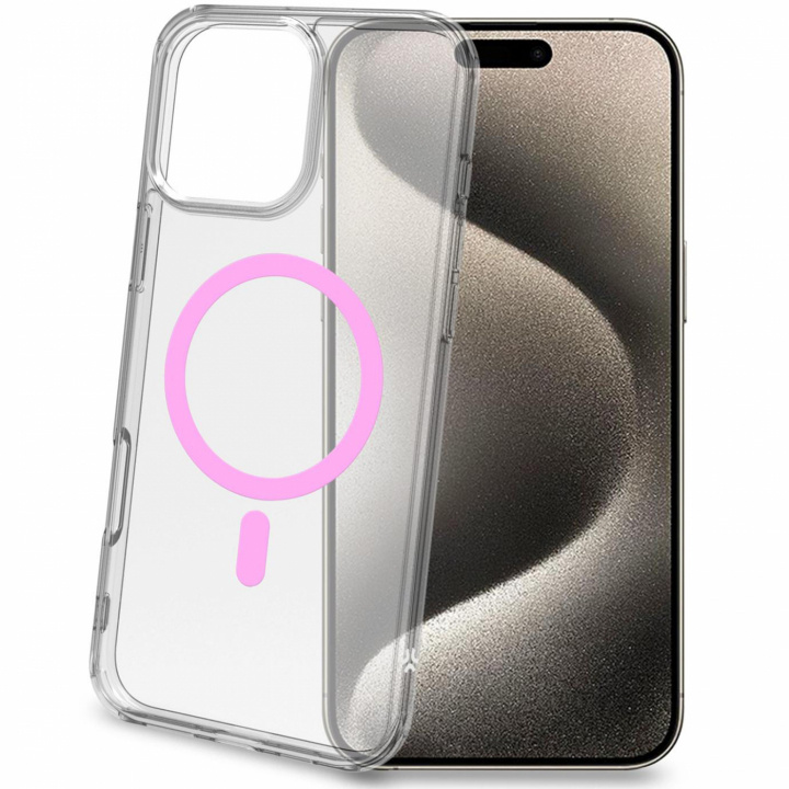 Celly Gelskinmag Magnetic Cover MagSafe iPhone 16 Pro Max Transparent + Rosa i gruppen SMARTPHONE & SURFPLATTOR / Mobilskydd / Apple / iPhone 16 hos TP E-commerce Nordic AB (C88237)