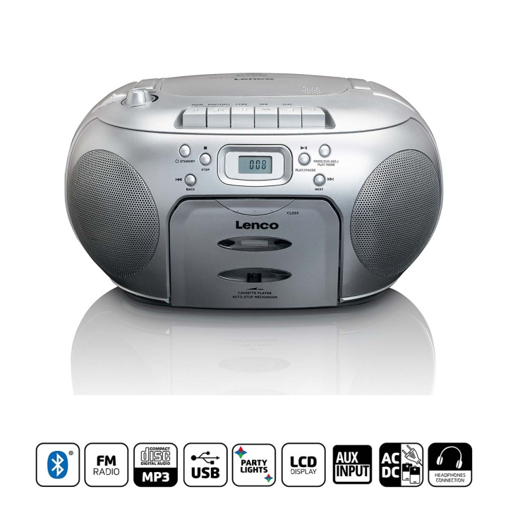 Lenco Portable FM Radio CD- Cassette player Silver i gruppen HEMELEKTRONIK / Ljud & Bild / Hemmabio, HiFi & Bärbart / Radio & Väckarklockor / Radio hos TP E-commerce Nordic AB (C90759)