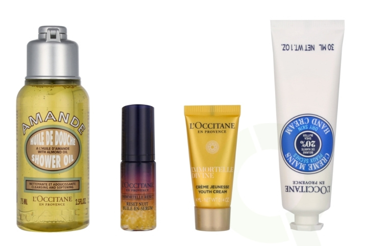 L\'Occitane Iconics L\'Occitane Set 114 ml Immortelle Nuit Huile-en-Serum 5ml/Immortelle Divine Cream 4ml/Almond Shower Oil 75ml/Shea Butter Dry Skin Hand Cream 30ml i gruppen SKÖNHET & HÄLSA / Presentkit / Presentkit För Henne hos TP E-commerce Nordic AB (C91975)