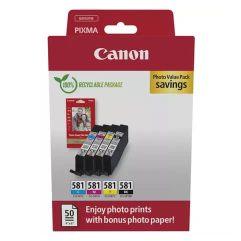 Canon Bläck 2106C006 CLI-581 Multipack + Papper i gruppen DATORER & KRINGUTRUSTNING / Skrivare & Tillbehör / Bläck & Toner / Bläckpatroner / Canon hos TP E-commerce Nordic AB (C92305)