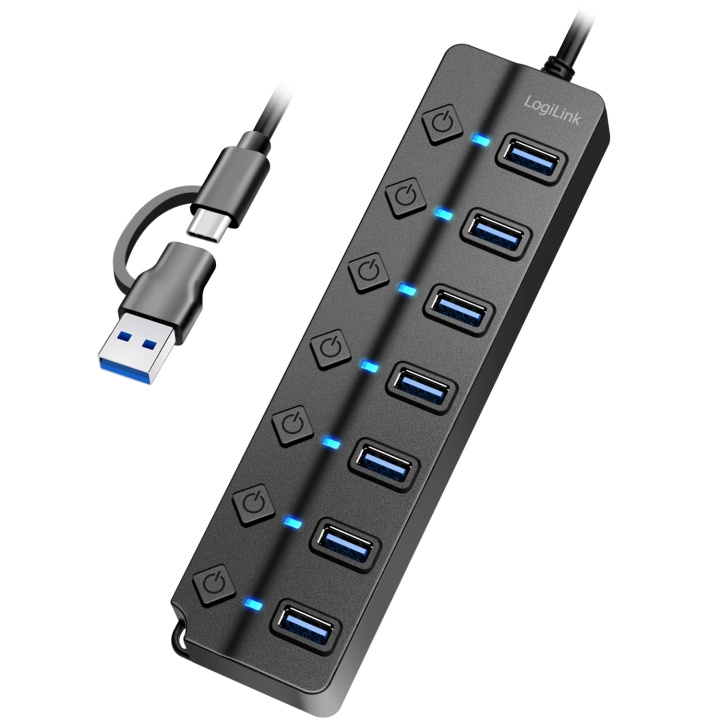 LogiLink USB-hub 7-port med separata På/Av-knappar USB-C/USB-A in USB 3.2 Gen1 i gruppen DATORER & KRINGUTRUSTNING / Datortillbehör / USB-hubbar hos TP E-commerce Nordic AB (C93481)