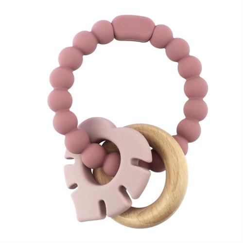 Magni Bitring armband silikon med träring och löv appendix -Dammig ros (5545) i gruppen LEKSAKER, BARN- & BABYPRODUKTER / Babyleksaker / Aktivitetsleksaker hos TP E-commerce Nordic AB (C94335)