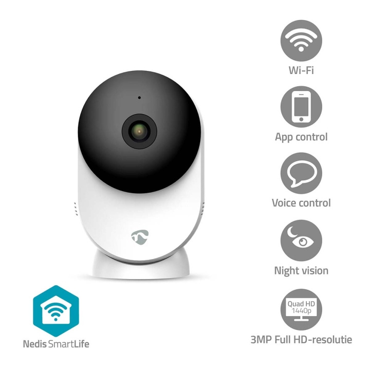 Nedis SmartLife Inomhus Kamera | Wi-Fi | 3MP Full HD 1296p | microSD (ingår inte) / Molnlagring (tillval) / Onvif | Med rörelsesensor | Nattsikt | Vit i gruppen HEM, HUSHÅLL & TRÄDGÅRD / Larm & Säkerhet / Övervakningskameror / Digitalt (Nätverk) / Inomhuskameror hos TP E-commerce Nordic AB (C94858)