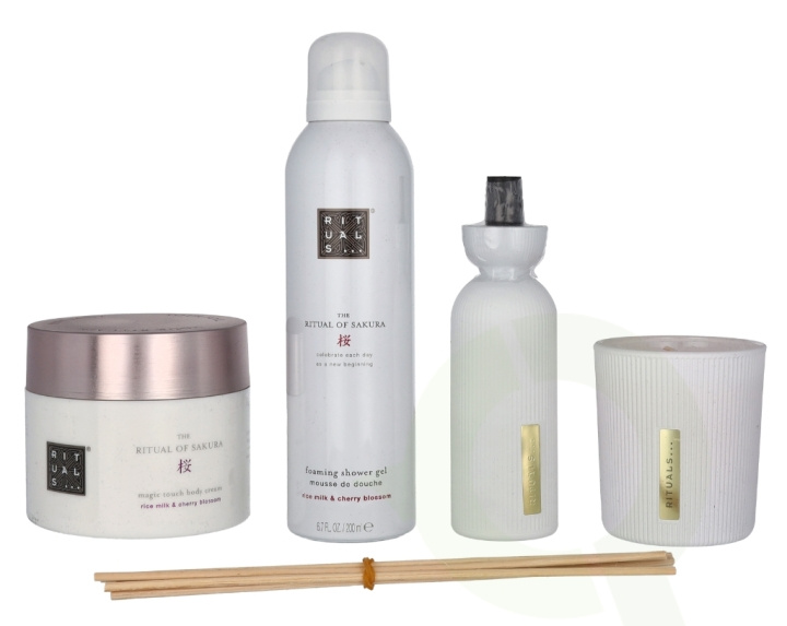 Rituals Sakura Set 610 ml Scented Candle 140ml/Mini Fragrance Sticks 70ml/Foaming Shower Gel 200ml/Body Cream 200ml i gruppen SKÖNHET & HÄLSA / Presentkit / Presentkit För Henne hos TP E-commerce Nordic AB (C94963)