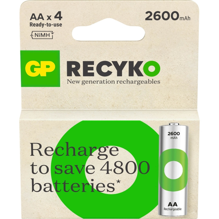 GP Batteri Recyko NiMH AA HR6 2600mAh 4-Pack i gruppen HEMELEKTRONIK / Batterier & Laddare / Laddningsbara batterier / AA hos TP E-commerce Nordic AB (C95420)