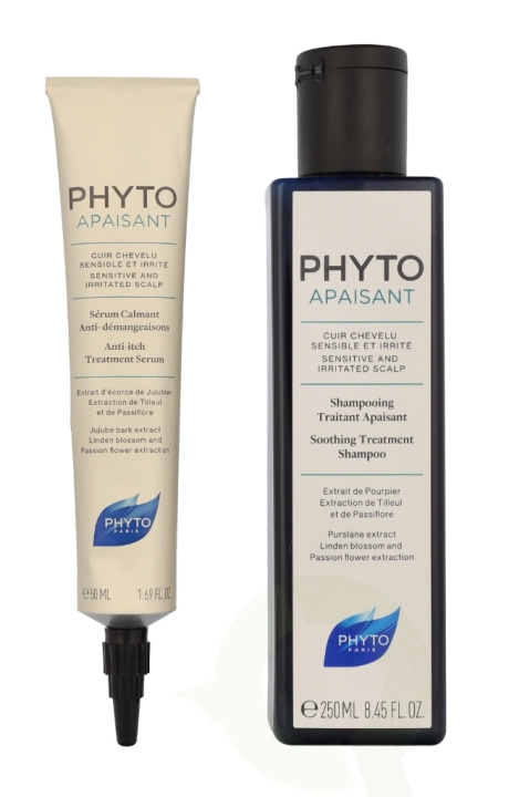 Phyto Phytoapaisant Treatment Kit 300 ml Soothing Shampoo 250ml/Soothing Serum 50ml i gruppen SKÖNHET & HÄLSA / Hår & Styling / Hårvårdsprodukter / Schampo hos TP E-commerce Nordic AB (C95777)