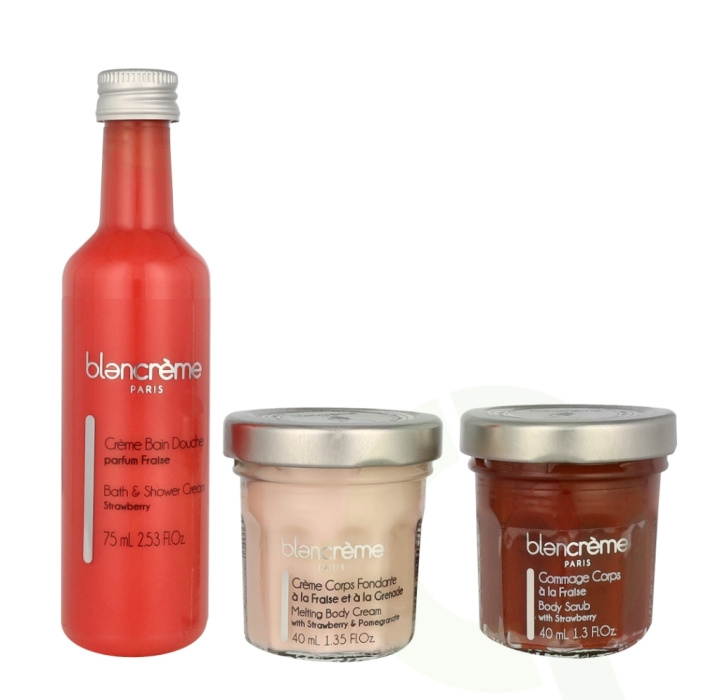 Blancreme Body Essentials Trio Set 155 ml Shower Gel 75ml/Body Scrub 40ml/Body Cream 40ml - Strawberry i gruppen SKÖNHET & HÄLSA / Presentkit / Presentkit För Henne hos TP E-commerce Nordic AB (C99692)