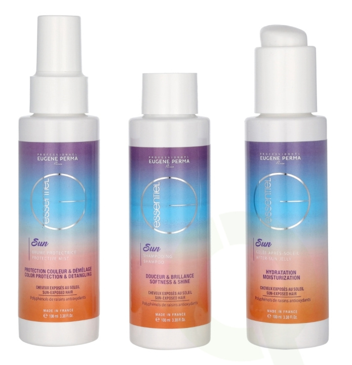 Eugene Perma Essentiel Sun Travel Set 300 ml 3x100ml - Protective Spray/After-Sun Shampoo/After-Sun Gel i gruppen SKÖNHET & HÄLSA / Hudvård / Solskydd & Tanning / Solskydd hos TP E-commerce Nordic AB (D03154)