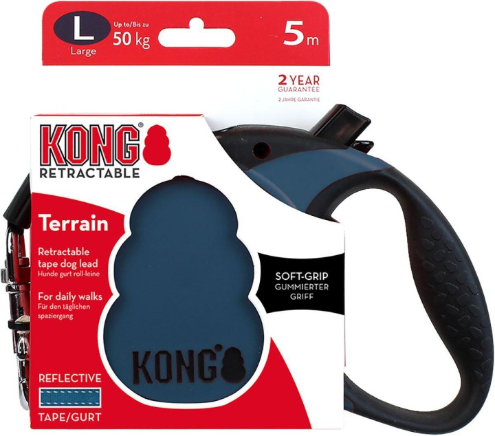 Kong Upprullningsbart koppel Terrain L 5M Tape Blue Max 50Kg - (608.1116) i gruppen HEM, HUSHÅLL & TRÄDGÅRD / Djurtillbehör / Hund hos TP E-commerce Nordic AB (D04601)