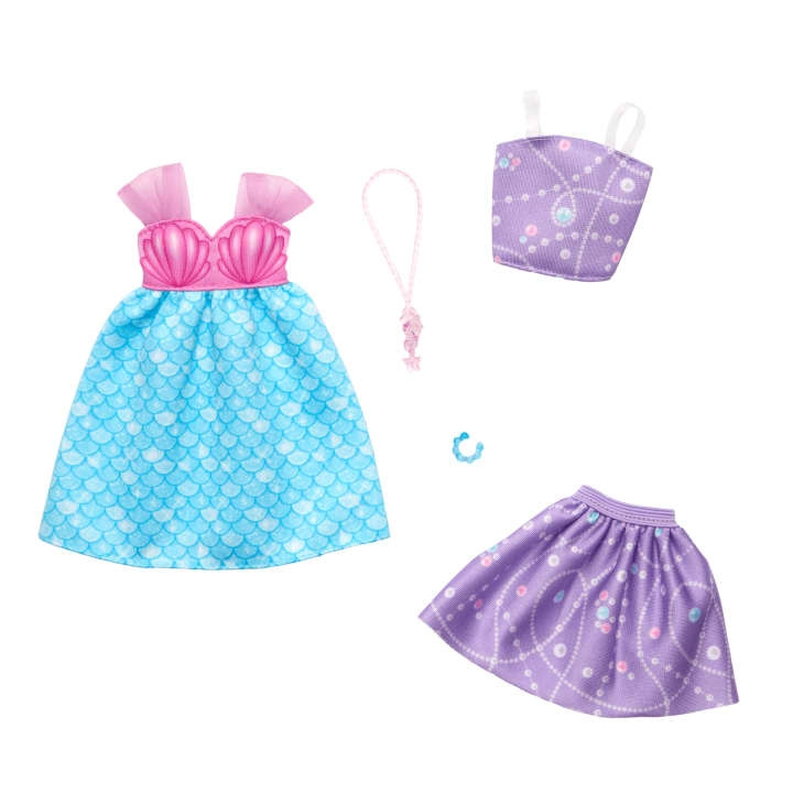 Barbie Mode 2-pack - Sjöjungfruklänning, lila topp + kjol, rosa sjöhästhalsband och ett blått armband (HRH44) i gruppen LEKSAKER, BARN- & BABYPRODUKTER / Leksaker / Dockor & Tillbehör hos TP E-commerce Nordic AB (D04724)