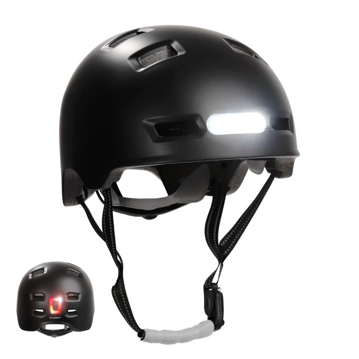 Crazy Safety Urban Bicycle and Skater Helmet with Front and Rear Lights - Black - L (57-61cm) i gruppen SPORT, FRITID & HOBBY / Sportutrustning / Cykeltillbehör / Hjälmar hos TP E-commerce Nordic AB (D04793)