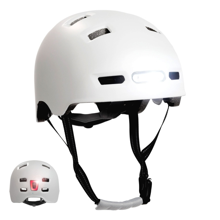 Crazy Safety Urban bicycle and skater helmet with front and rear lights - Matt White - M (54-57cm) i gruppen SPORT, FRITID & HOBBY / Sportutrustning / Cykeltillbehör / Hjälmar hos TP E-commerce Nordic AB (D04794)