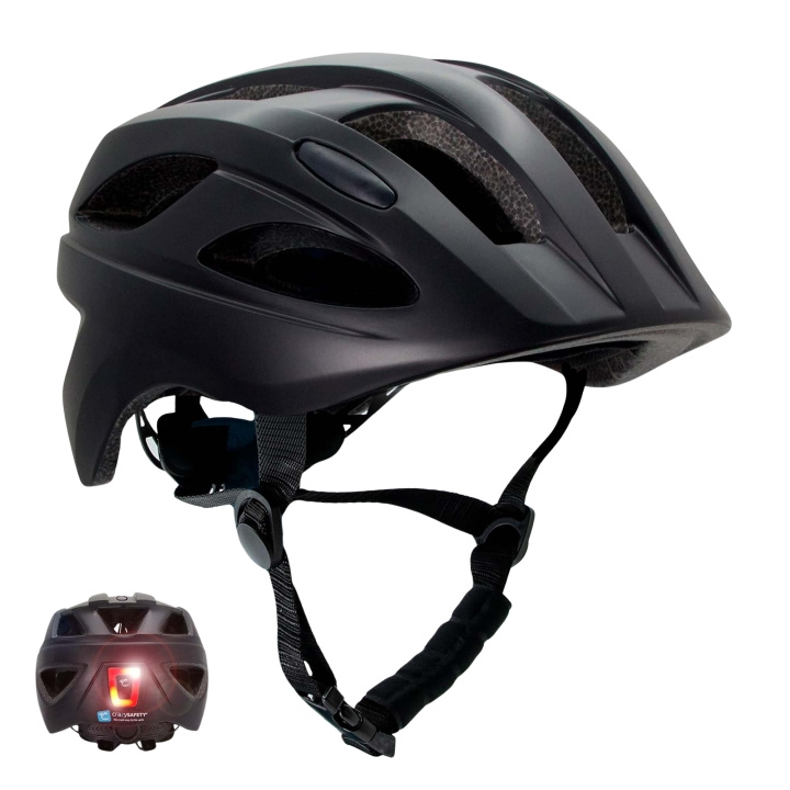 Crazy Safety Svart S.W.A.T Cykelhjälm för barn 6-12 år med USB-laddningsbar inbyggd röd LED-lampa - Svart - M (54-58cm) i gruppen SPORT, FRITID & HOBBY / Sportutrustning / Cykeltillbehör / Hjälmar hos TP E-commerce Nordic AB (D05107)