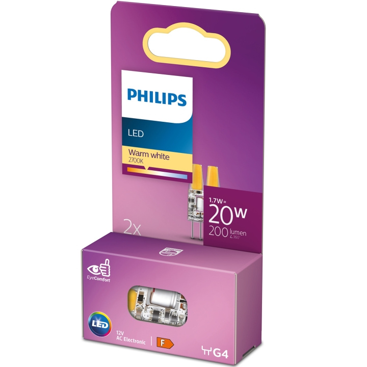 Philips LED G4 1,7W (20W) 12V Micro 200lm Dimbar Varmvit 2-pack i gruppen HEMELEKTRONIK / Belysning / LED-lampor hos TP E-commerce Nordic AB (D05495)