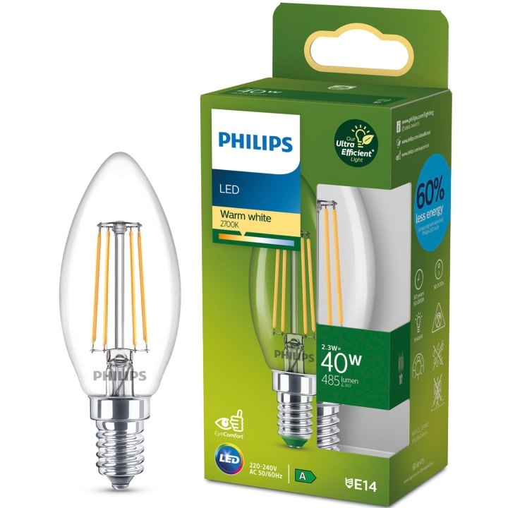 Philips LED E14 Kron B35 2,3W (40W) Klar 485lm 2700K Energiklass A i gruppen HEMELEKTRONIK / Belysning / LED-lampor hos TP E-commerce Nordic AB (D05499)