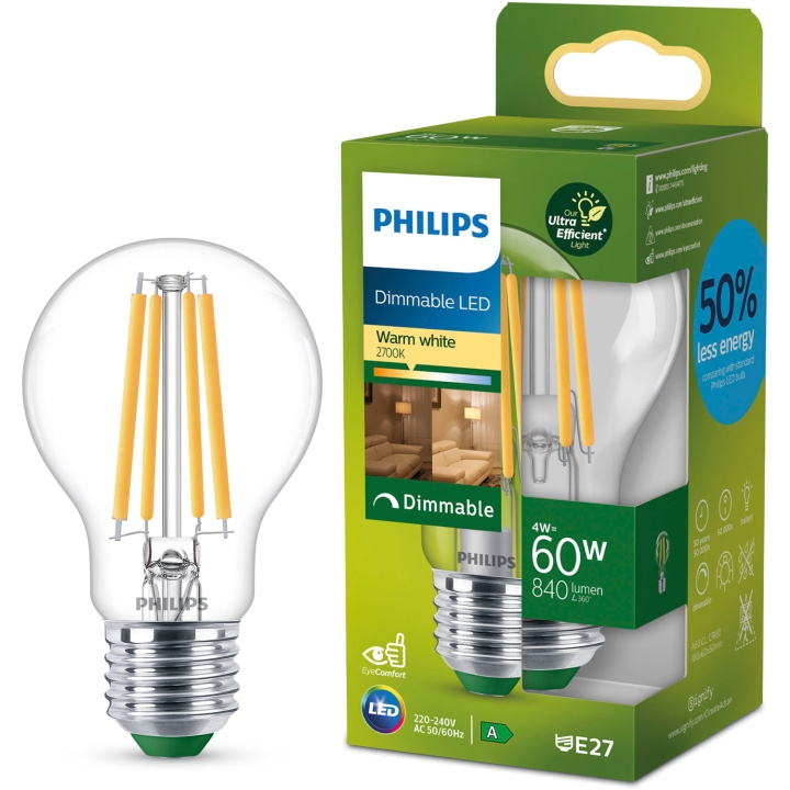 Philips LED E27 Normal A60 4W (60W) Klar 840lm Dimbar 2700K Energiklass A i gruppen HEMELEKTRONIK / Belysning / LED-lampor hos TP E-commerce Nordic AB (D05501)