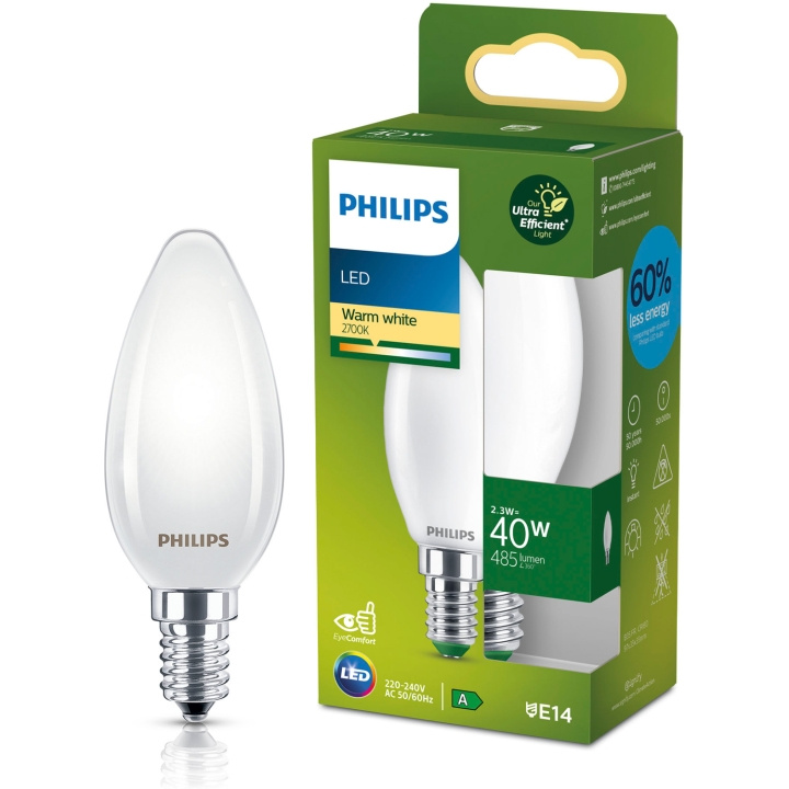 Philips LED E14 Kron B35 2,3W (40W) Frostad 485lm 2700K Energiklass A i gruppen HEMELEKTRONIK / Belysning / LED-lampor hos TP E-commerce Nordic AB (D05502)