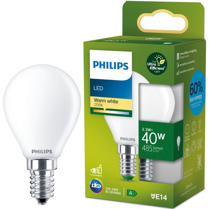 Philips LED E14 Klot P45 2,3W (40W) Frostad 485lm 2700K Energiklass A i gruppen HEMELEKTRONIK / Belysning / LED-lampor hos TP E-commerce Nordic AB (D05503)