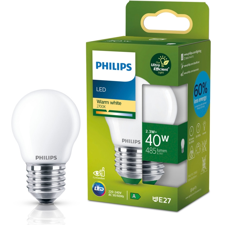 Philips LED E27 Klot P45 2,3W (40W) Frostad 485lm 2700K Energiklass A i gruppen HEMELEKTRONIK / Belysning / LED-lampor hos TP E-commerce Nordic AB (D05504)