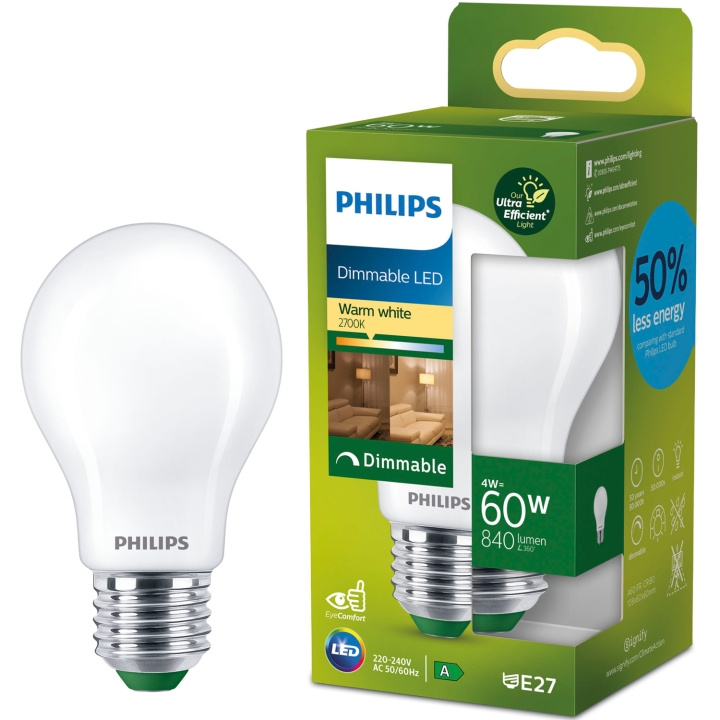 Philips LED E27 Normal A60 4W (60W) Frostad 840lm Dimbar 2700K Energiklass A i gruppen HEMELEKTRONIK / Belysning / LED-lampor hos TP E-commerce Nordic AB (D05505)