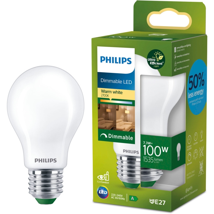 Philips LED E27 Normal A60 7,3W (100W) Frostad 1535lm Dimbar 2700K Energiklass A i gruppen HEMELEKTRONIK / Belysning / LED-lampor hos TP E-commerce Nordic AB (D05506)